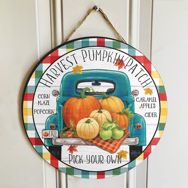 Harvest Pumpkin Patch - Pumpkin Door Hanger Sign - Rustic Fall Wreath Door Home Decor