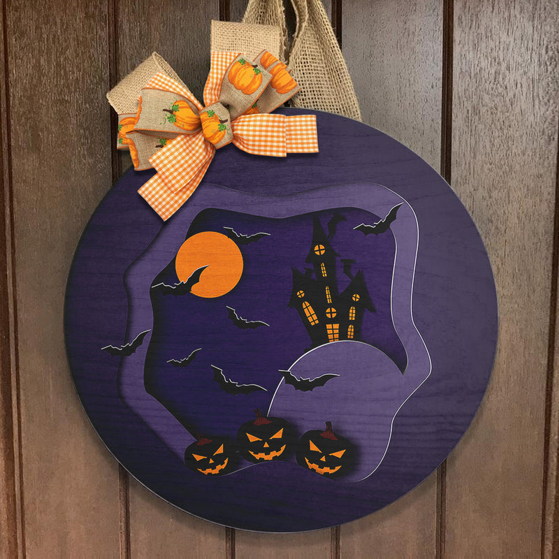 Halloween Sign - Spooky Door Wreath - Halloween Night - Door Hanger Sign Decoration