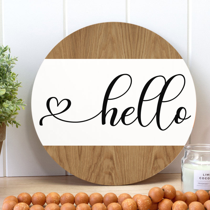 Hello - Welcome Wooden Door Wreath Hanger Sign - Rustic Home Decor Housewarming Gift