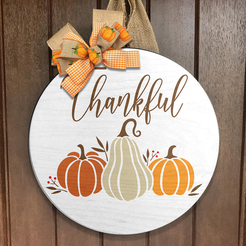 Thankful - Pumpkin Sign - Thanksgiving Door Wreath - Halloween Door Hanger Decor