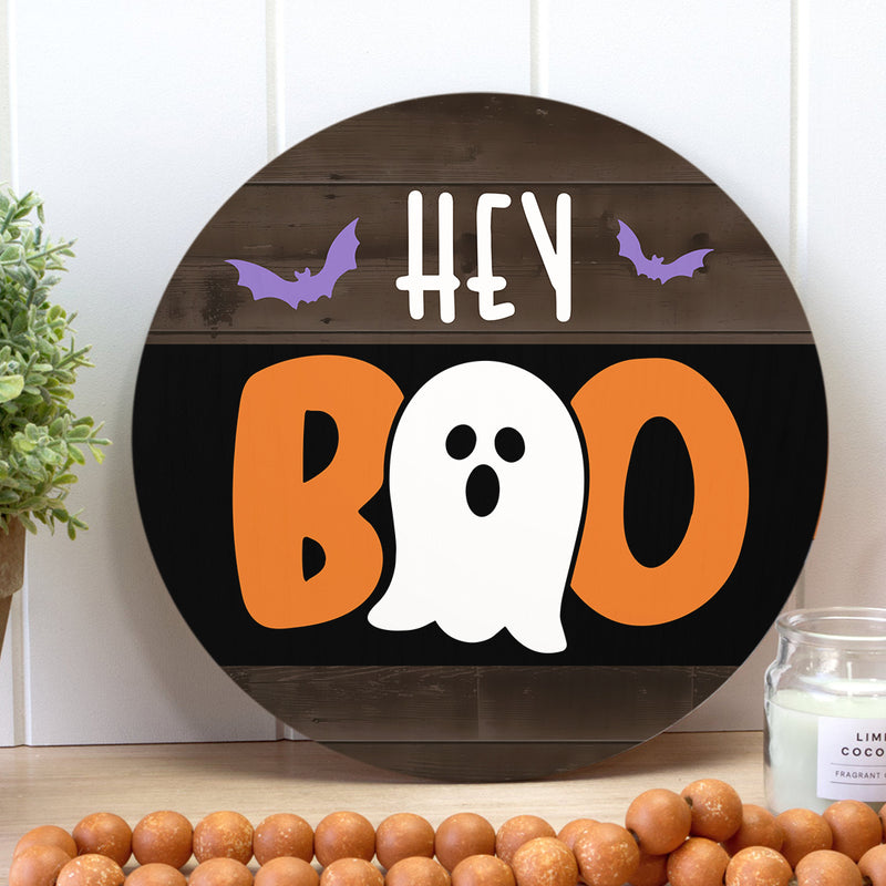 Hey Boo - Cute Ghost -  Halloween Door Sign Gift - Halloween Rustic Home Decoration