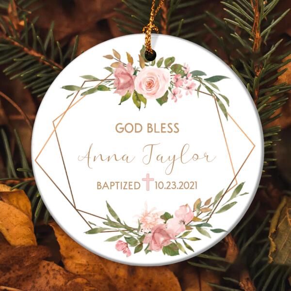 God Bless Christening In Cross Baptism - Christmas Gift - Personalized Custom Name Ornament