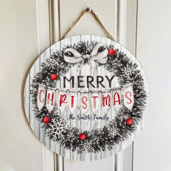 Merry Christmas - Personalized Name Door Sign - Laurel Xmas Door Hanger Decor - Xmas Gift