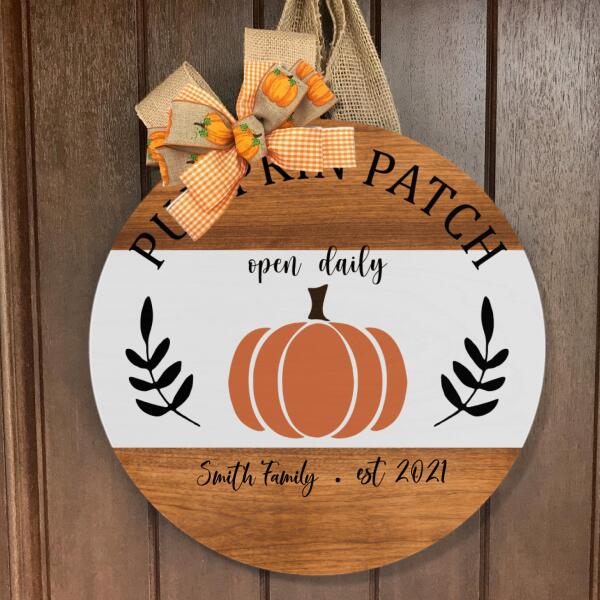 Open Daily- Pumpkin Patch - Personalized Custom Family Name Door Sign - Halloween Gift