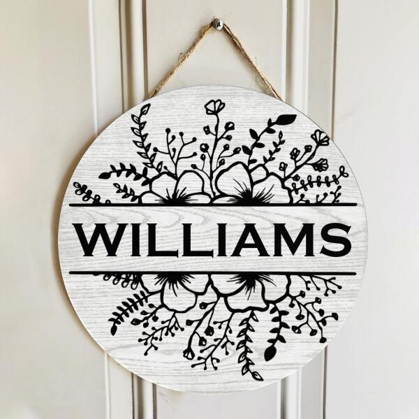 Welcome Floral Door Sign - Personalized Custom Name Door Wreath Hanger - Housewarming Gift