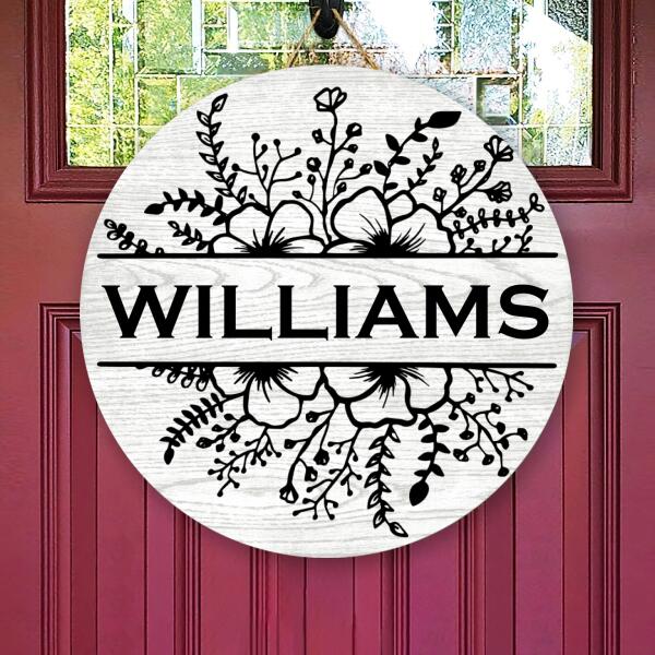 Welcome Floral Door Sign - Personalized Custom Name Door Wreath Hanger - Housewarming Gift