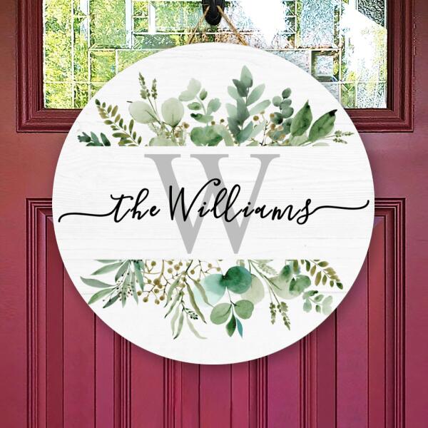 Personalized Custom Family Name Welcome Door Wreath Hanger Sign - Floral Style Home Decor