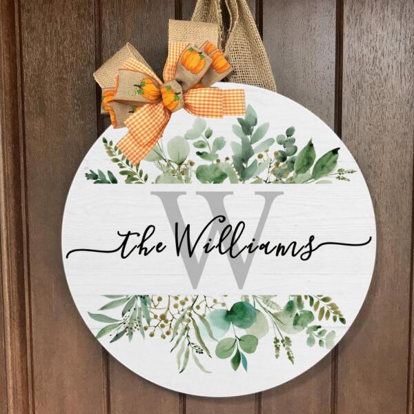 Personalized Custom Family Name Welcome Door Wreath Hanger Sign - Floral Style Home Decor