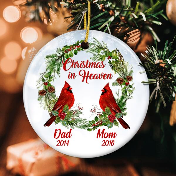 Family Memorial Sympathy Gift - Cardinal Bird - Personalized Custom Year Xmas Wreath Ornament