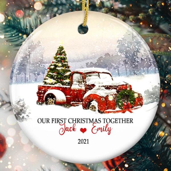 Our First Christmas Together - Xmas Red Truck Decor - Personalized Custom Couple Names Ornament