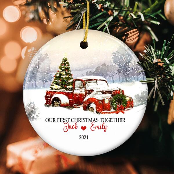 Our First Christmas Together - Xmas Red Truck Decor - Personalized Custom Couple Names Ornament