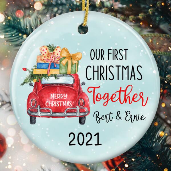 Our First Merry Christmas Together - Wreath Truck - Personalized Custom Names Ornament Gift