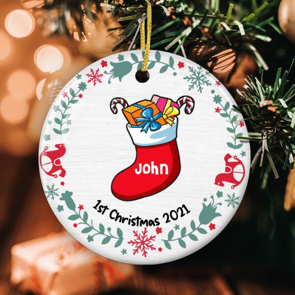 1st Christmas 2021 - Sock & Gift Decor - Personalized Custom Name Xmas Baby First Ornament