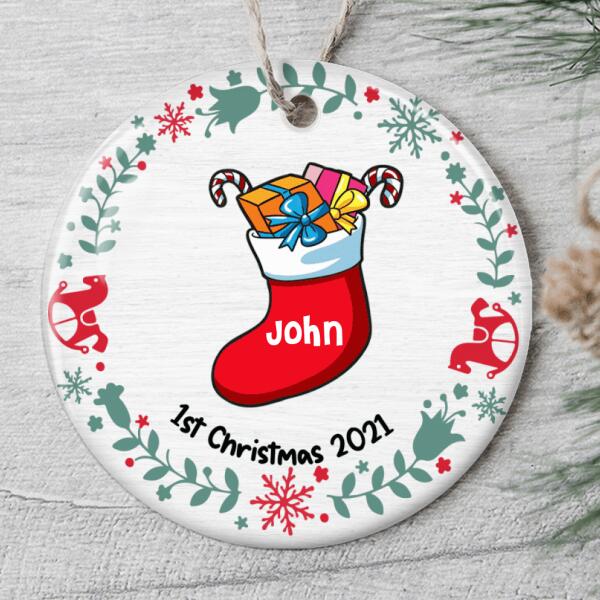 1st Christmas 2021 - Sock & Gift Decor - Personalized Custom Name Xmas Baby First Ornament