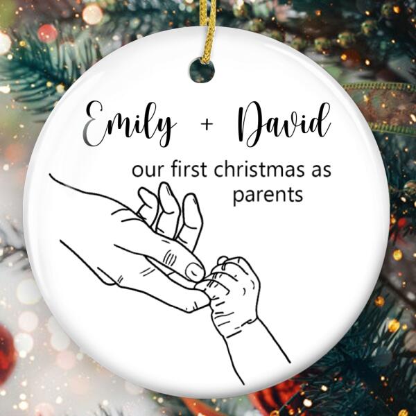 First Christmas As Parents - Xmas Baby Birth Announcement - Personalized Names Xmas Ornament