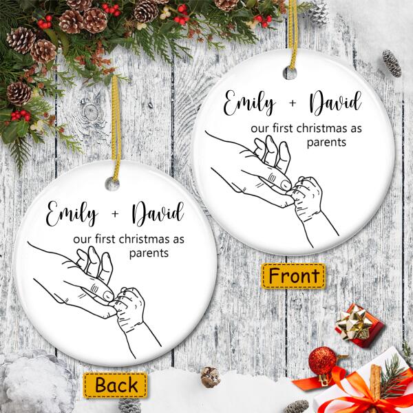 First Christmas As Parents - Xmas Baby Birth Announcement - Personalized Names Xmas Ornament