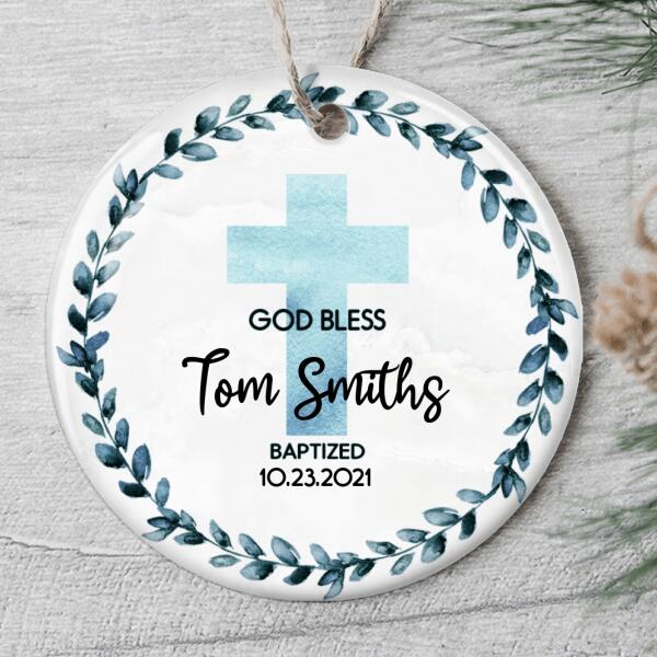 God Bless - Personalized Custom Name Ornament - Christening Baptism Gift For Godson