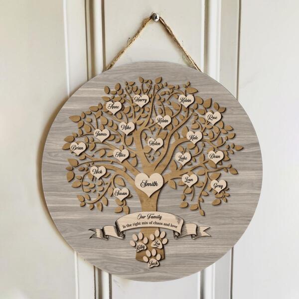 Personalized Family Tree Door Hanger - Custom Name Wreath - Rustic Door Sign Decor