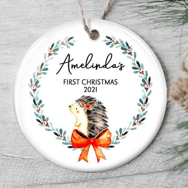 Baby 1st Christmas - Personalized Baby Name Ornament - Hedgehog Xmas Ornament - Baby Shower Gift