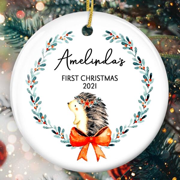 Baby 1st Christmas - Personalized Baby Name Ornament - Hedgehog Xmas Ornament - Baby Shower Gift