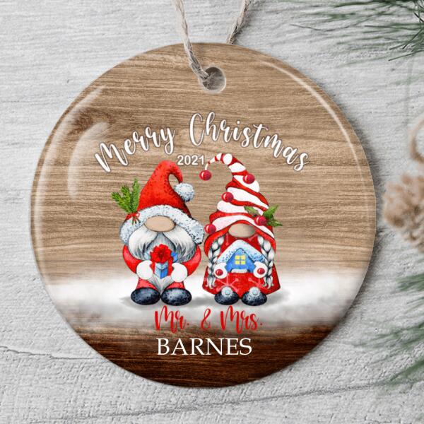Loving Couple Gnome Merry Christmas - Personalized Custom Name Xmas Home Decor Ornament Gift