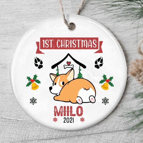 Dog 1st Christmas Ornament - Personalized Name - Dog Lovers Gift - Custom Dog Breeds - Christmas Decor
