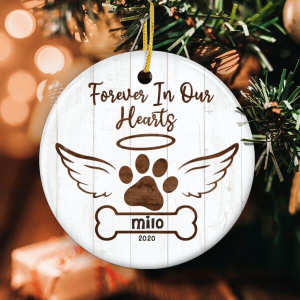 Forever In Our Hearts - Memorial Ornament - Personalized Dog Name - Remembrance Keepsake - Pet Loss Gift