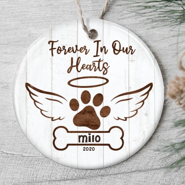 Forever In Our Hearts - Memorial Ornament - Personalized Dog Name - Remembrance Keepsake - Pet Loss Gift