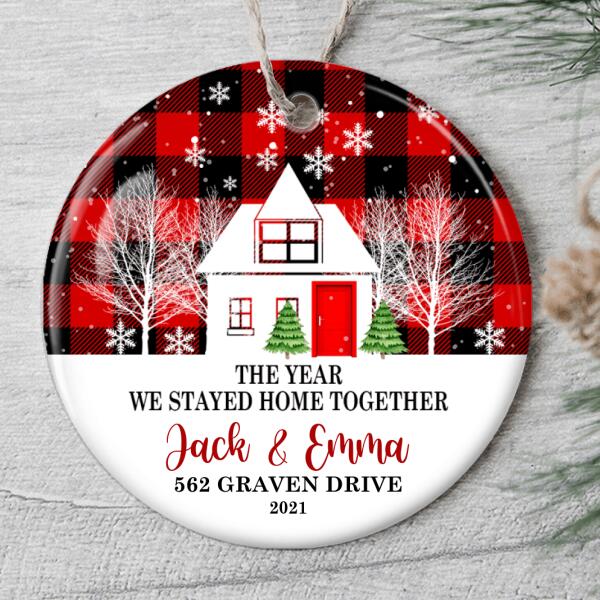 The Year We Stayed Home Together - Personalized Name Ornament - Plaid Sign - Xmas Gift For Couples
