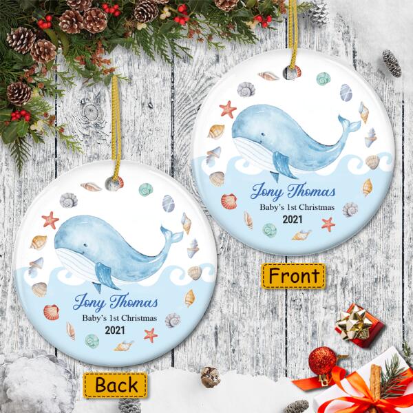 Baby Dolphin - Personalized Baby's First Christmas - Custom Christmas Ornament - Newborn Gift