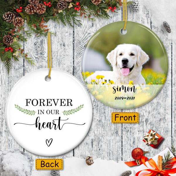 Forever In Our Heart Ornament - Memorial Ornament - Custom Pet Photo - Pet Lovers Gift - Personalized Pet Name