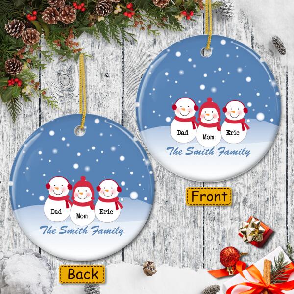 Cute Snowmen - Family Christmas Ornament - Personalized Name Ornament - Xmas Gift For Family