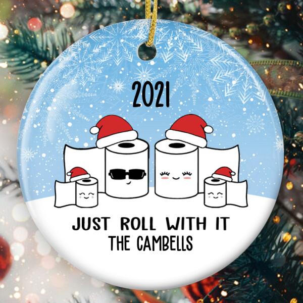 Just Roll With It - Christmas Toilet Paper Ornament - Personalized Family Name - Xmas Tree Decor