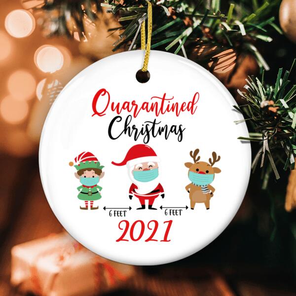 Quarantined Christmas Ornament - Santa And Reindeer Ornament - Social Distance Bauble - Xmas Tree Decor
