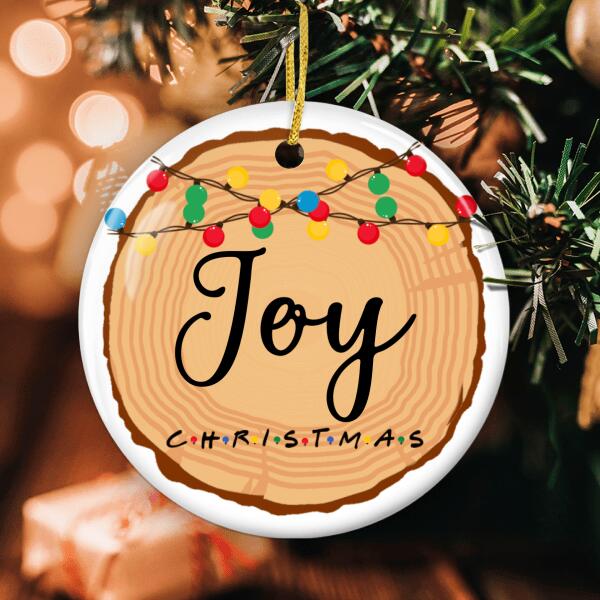 Joy Ornament - Christmas Lights Sign - Xmas Tree Decor - Personalized Word Bauble - Rustic Ornament