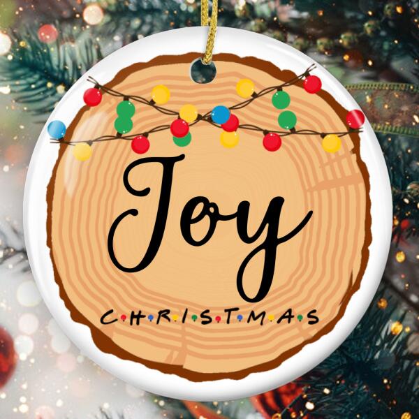Joy Ornament - Christmas Lights Sign - Xmas Tree Decor - Personalized Word Bauble - Rustic Ornament