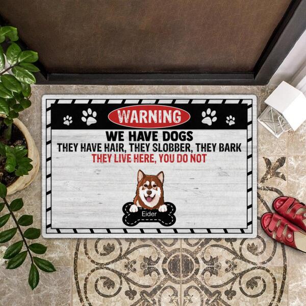 Warning We have Dogs - Funny They Live Here You Do Not - Personalized Custom Dog Doormat Gift