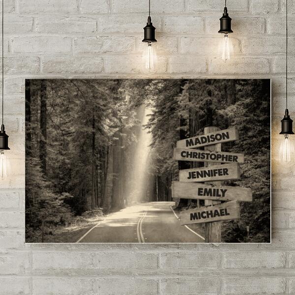 Road Multi-Names Canvas - Personalized Names Canvas - Black and White Vintage Canvas - Gift For Family