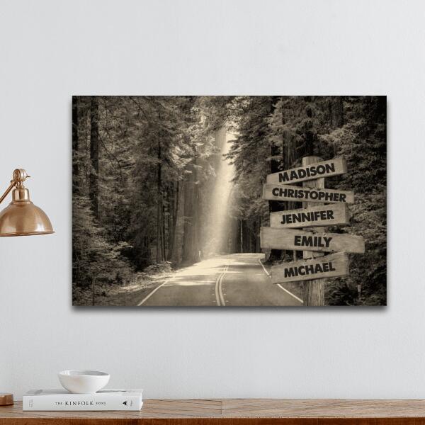 Road Multi-Names Canvas - Personalized Names Canvas - Black and White Vintage Canvas - Gift For Family