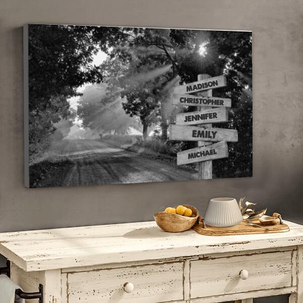 Street Sign Canvas - Custom Family Name Canvas - Autumn Road Canvas - Signpost Name Canvas - Gift For Family