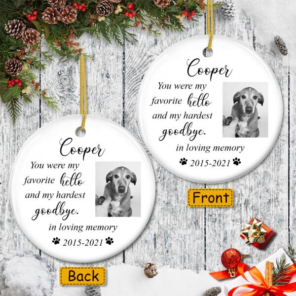 You Are My Favorite Hello Ornament - Custom Photo & Name Ornament - Memorial Ornament - Loss Of Pet Gift