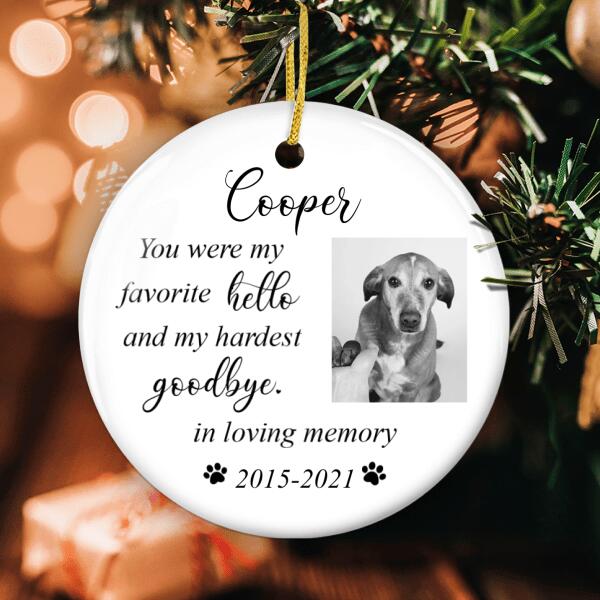 You Are My Favorite Hello Ornament - Custom Photo & Name Ornament - Memorial Ornament - Loss Of Pet Gift