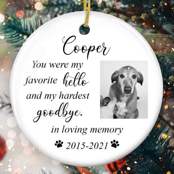 You Are My Favorite Hello Ornament - Custom Photo & Name Ornament - Memorial Ornament - Loss Of Pet Gift