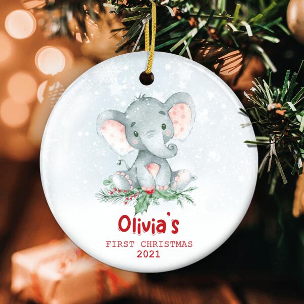 Baby 1st Christmas Ornament - Custom Baby Name - Elephant Ornament - New Baby Gift - Xmas Tree Decor
