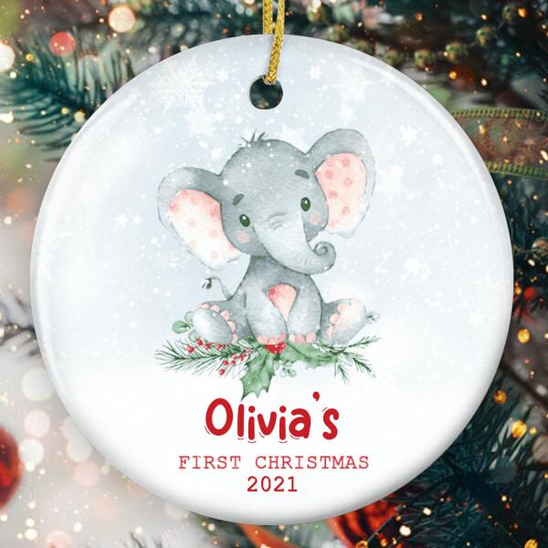 Baby 1st Christmas Ornament - Custom Baby Name - Elephant Ornament - New Baby Gift - Xmas Tree Decor