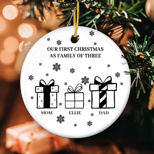Our 1st Christmas As Family Of Three Ornament - Custom Names - New Parent Keepsake - Xmas Tree Decor
