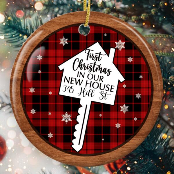 New Home Gift - Just Married Couple - Personalized Custom Address Buffalo Plaid Ornament