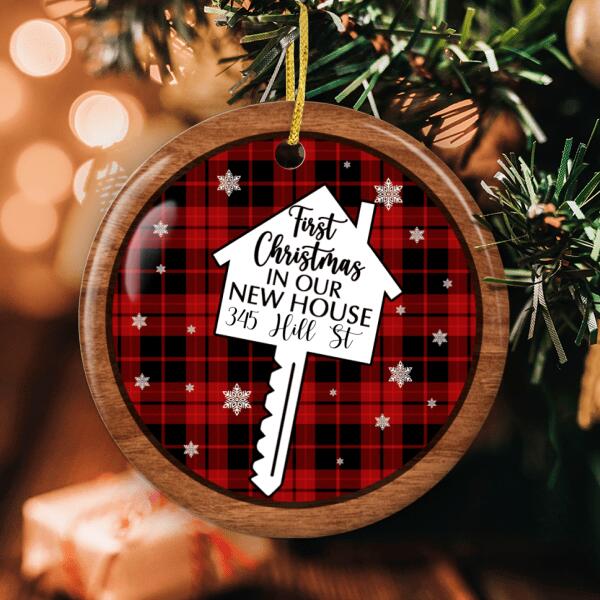 New Home Gift - Just Married Couple - Personalized Custom Address Buffalo Plaid Ornament