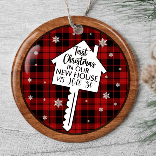 New Home Gift - Just Married Couple - Personalized Custom Address Buffalo Plaid Ornament