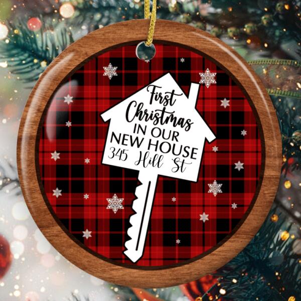 New Home Gift - Just Married Couple - Personalized Custom Address Buffalo Plaid Ornament